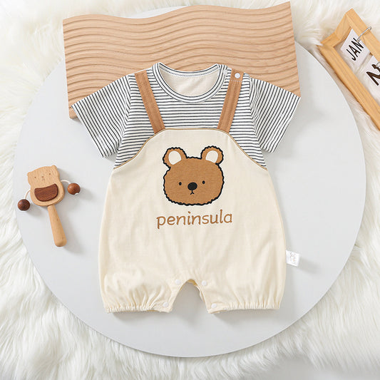 Cartoon Bear Print Short Sleeve Romper